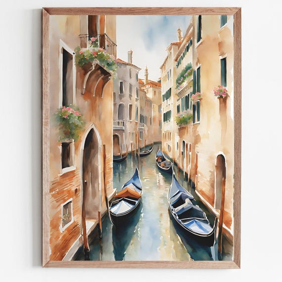 Venice Italy Watercolor Travel Poster, Cityscape