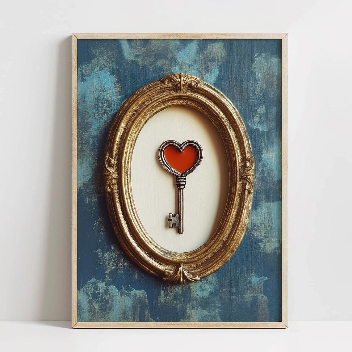 Vintage Heart Skeleton Key Red Gold Ornate Frame Love Art Poster