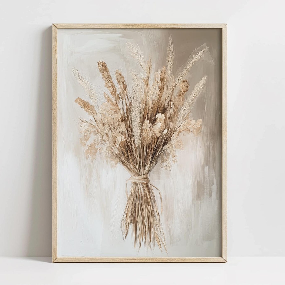 Dried Wheat and Pampas Grass Bouquet Neutral Rustic Botanical Print
