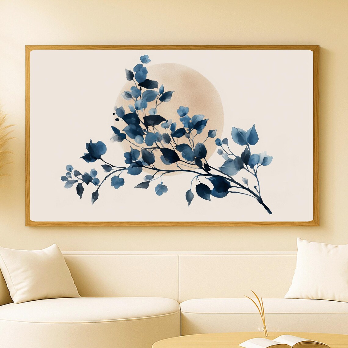 Blue Branches And Sun Art Print, Minimalist Japandi
