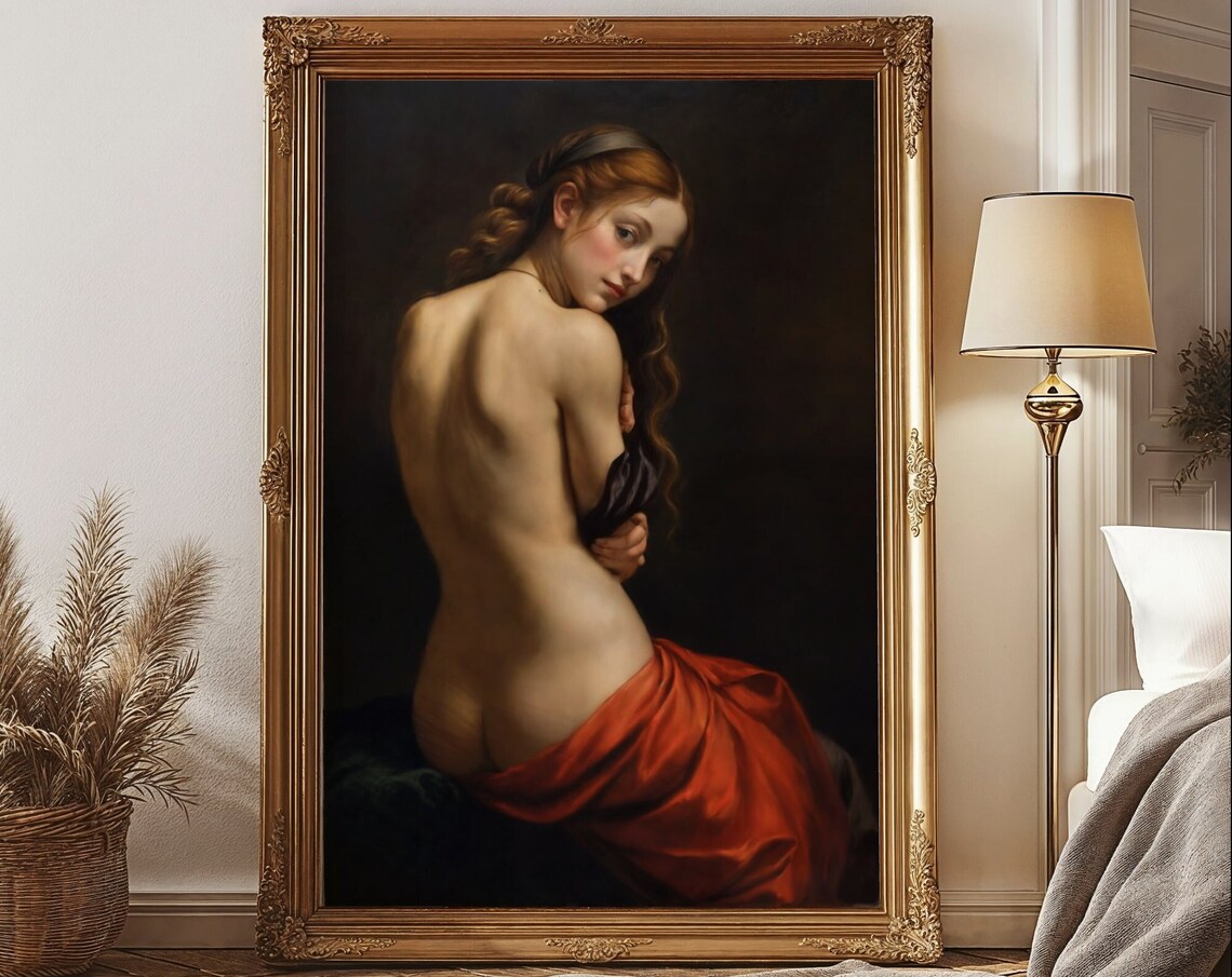 Classical Redhead Nude Red Drapery Dark Romantic Renaissance Style Art Poster - Image 3