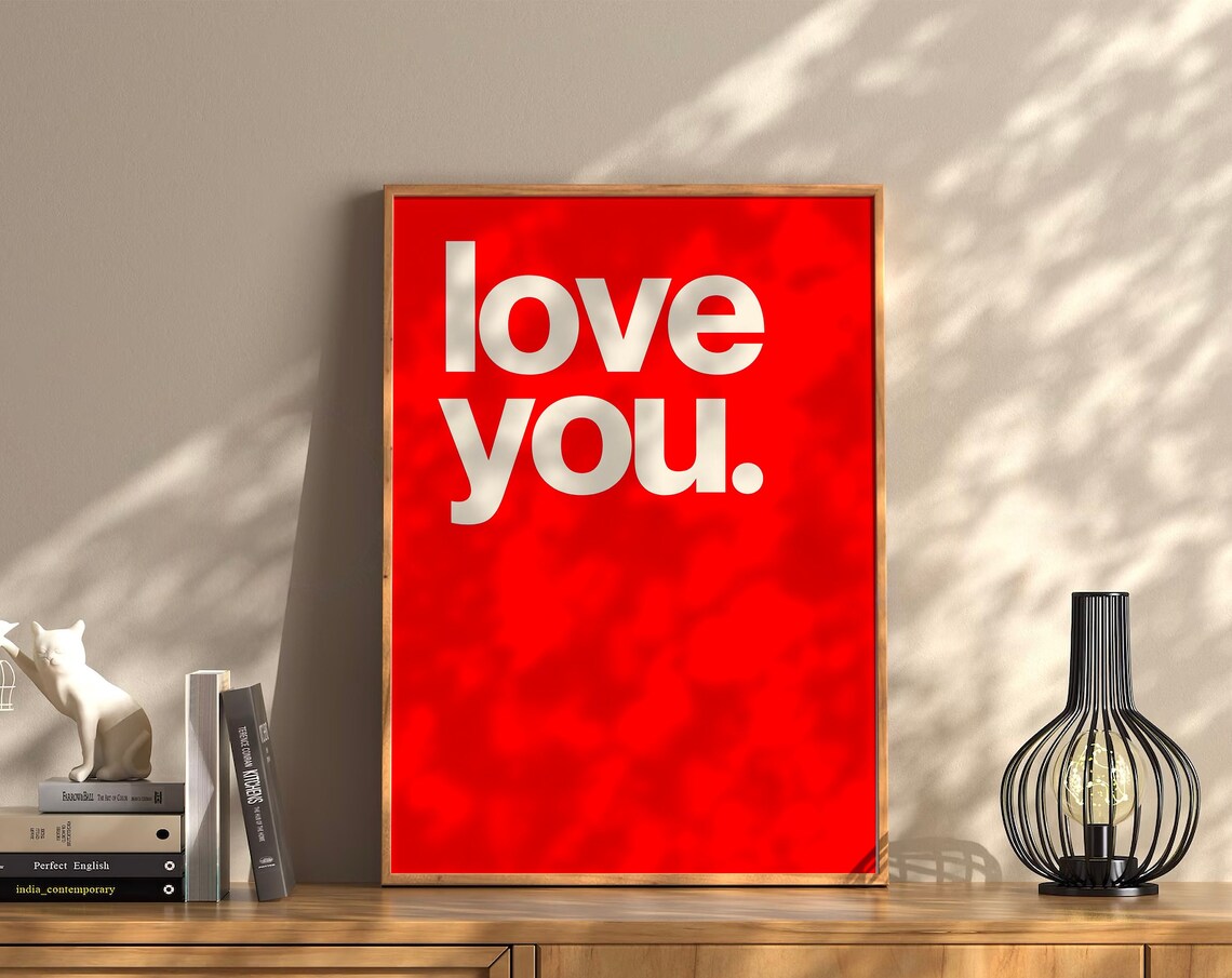 Love You Bold Red Minimalist Typography Romance Quote Poster