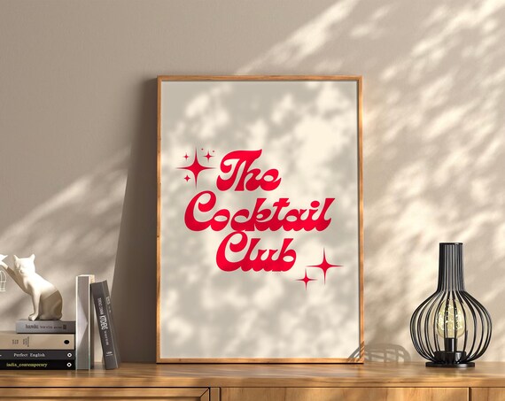 The Cocktail Club Red Script Sparkle Retro Typography Bar Sign Poster