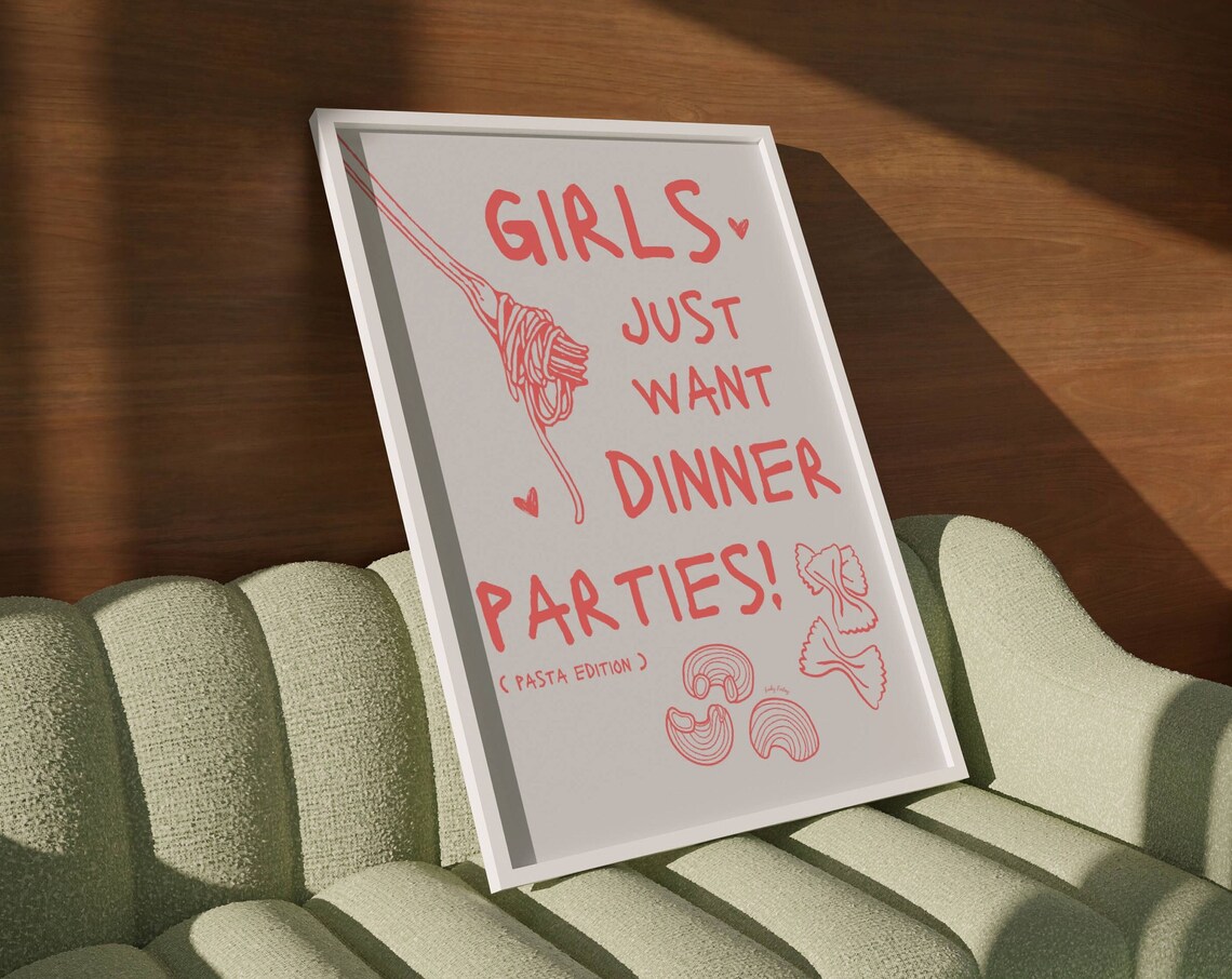 Girls Just Want Dinner Parties Pasta Edition Red Kitchen Poster - Image 2