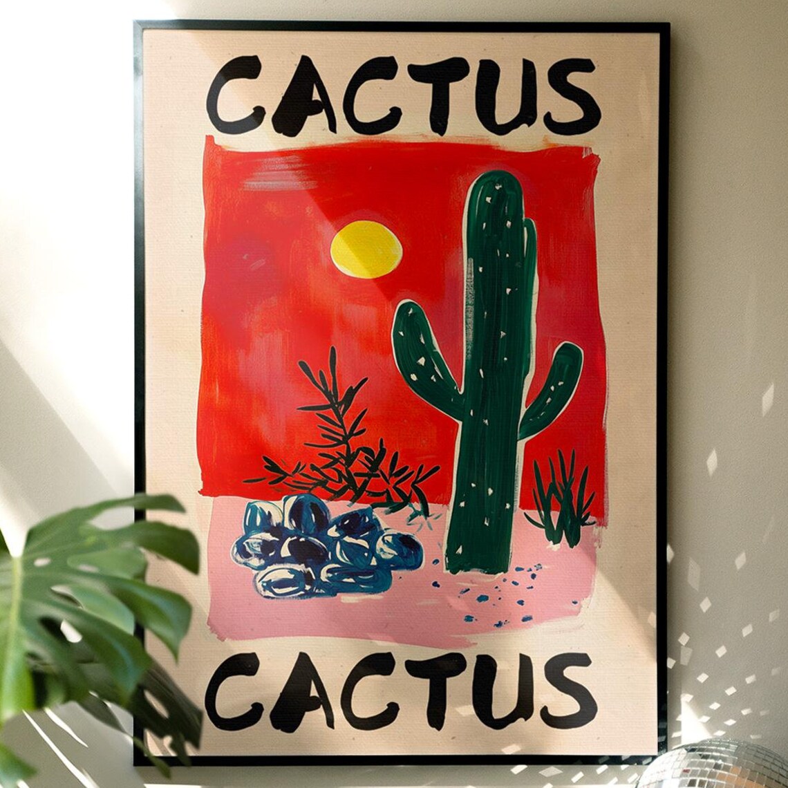 Cactus Saguaro Desert Sun Kitsch Typography Kitchen Wall Poster