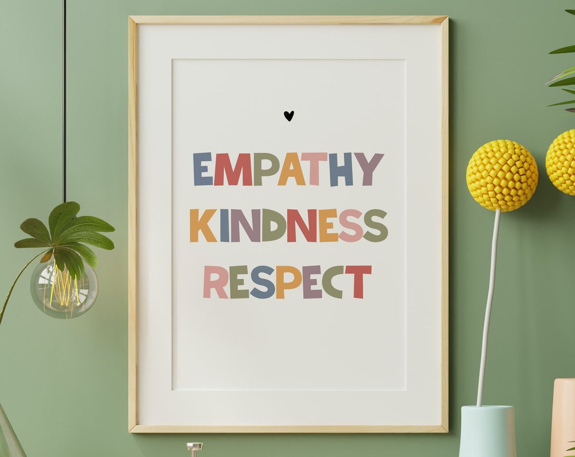 Empathy Kindness Respect Rainbow Words Classroom Values Art Poster