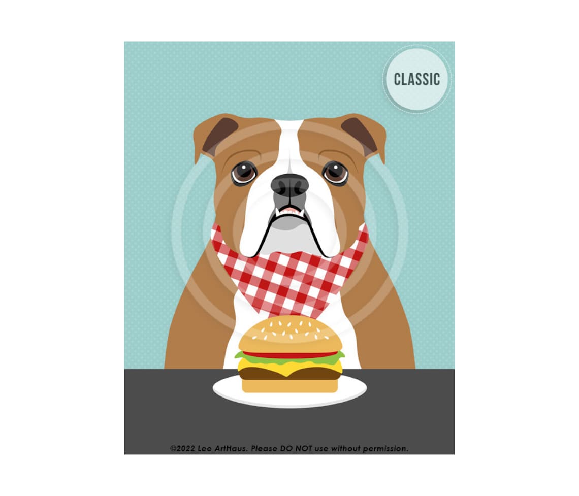 English Bulldog Hamburger Checkered Bandana Funny Foodie Dog Poster