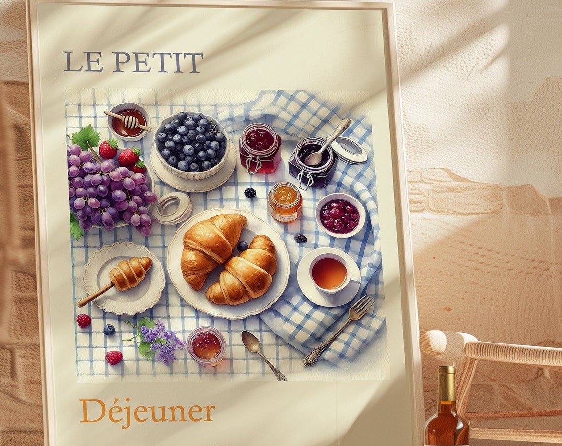 Le Petit Dejeuner French Breakfast Croissants Watercolor Poster - Image 4
