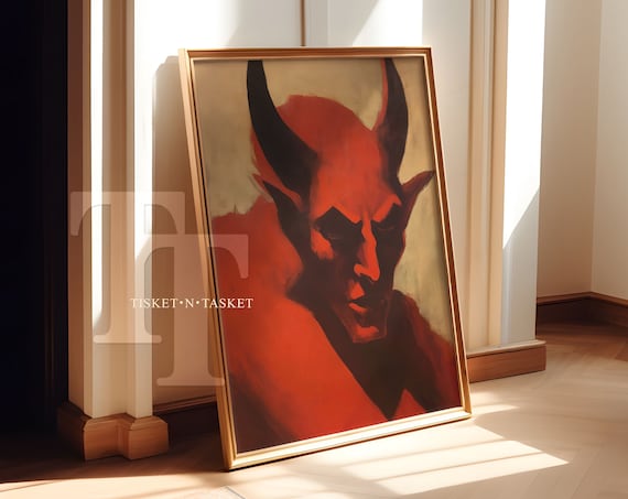 Red Demon Portrait Devil Vintage Style Painting Gothic Wall Art