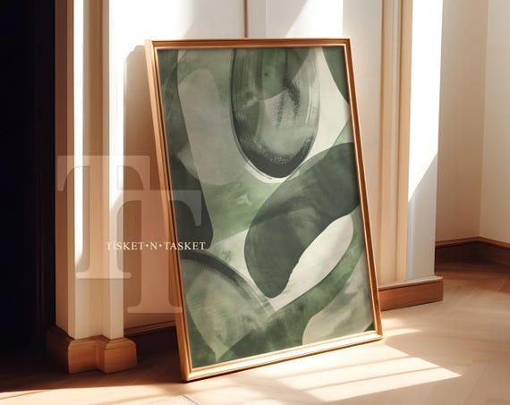 Sage Green Abstract Painting Print Wall Art