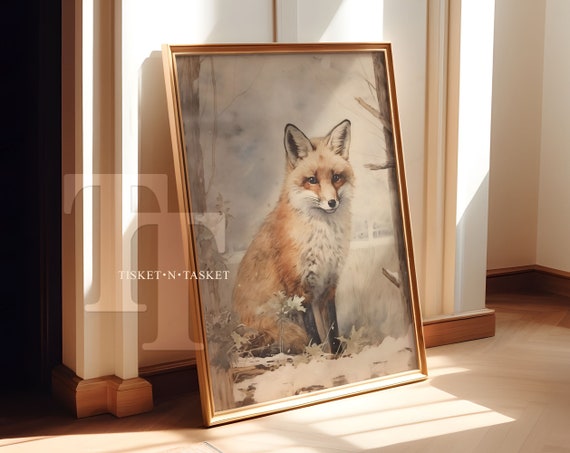 Fox In A Snowy Winter Landscape Simple Natural Neutral Tones And Colors Wall Art