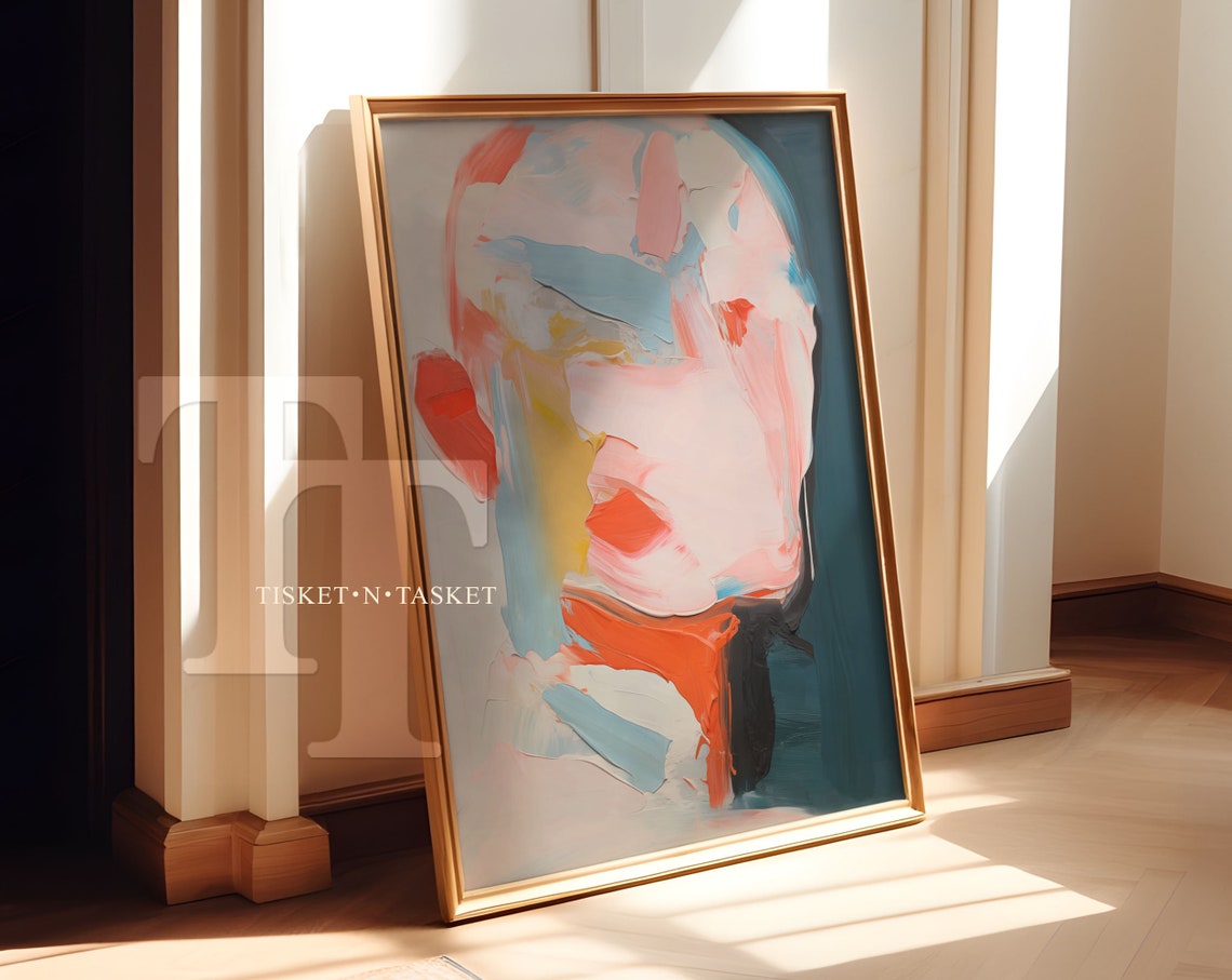Abstract Colorful Face Portrait Pastel Brushstroke Modern Art Print