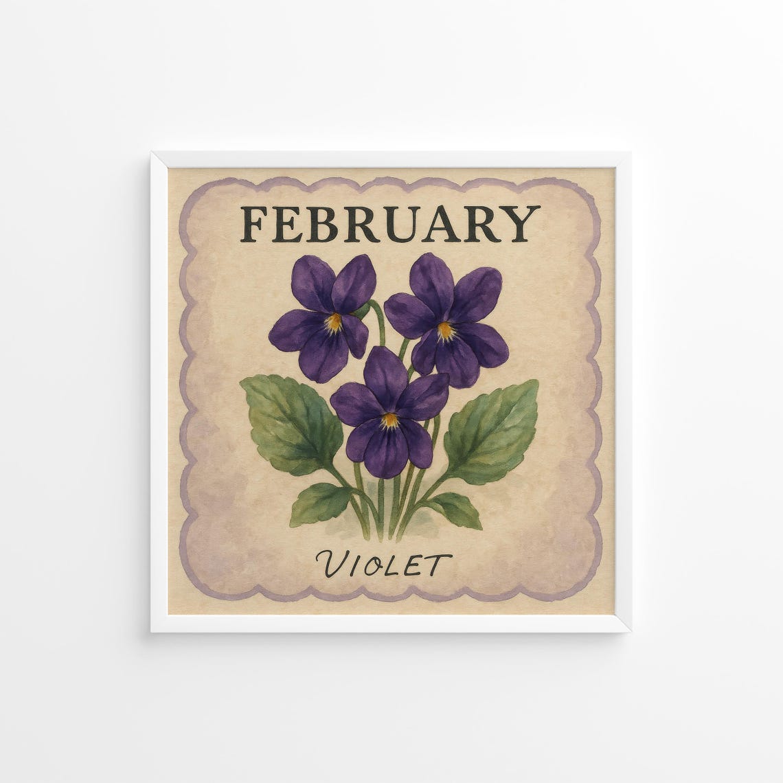 February Violet Deep Purple Antique Parchment Botanical Poster