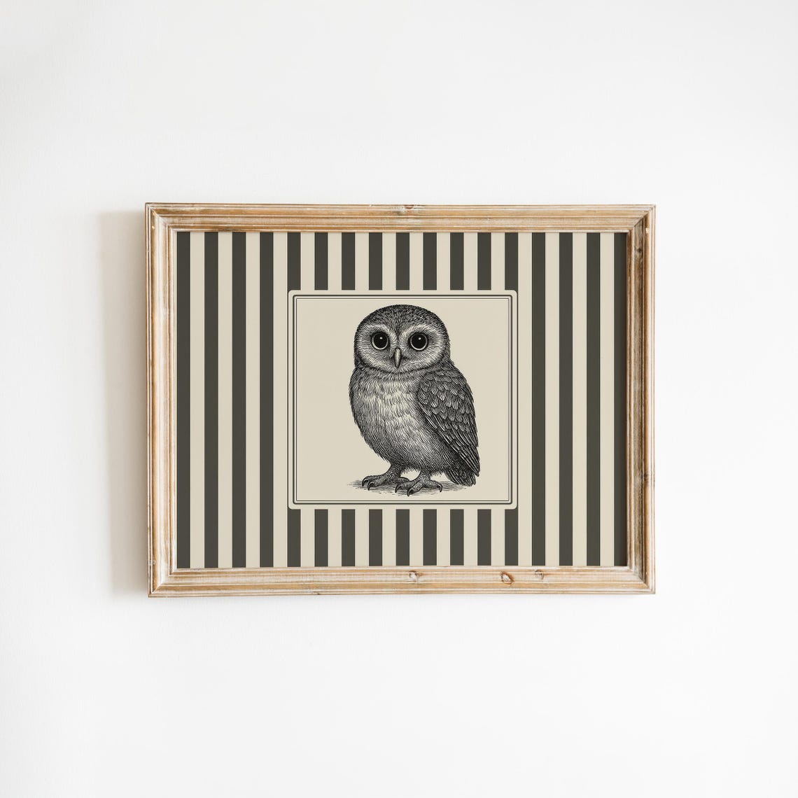 Owl Vintage Engraving Gothic Striped Bird Illustration Art Poster