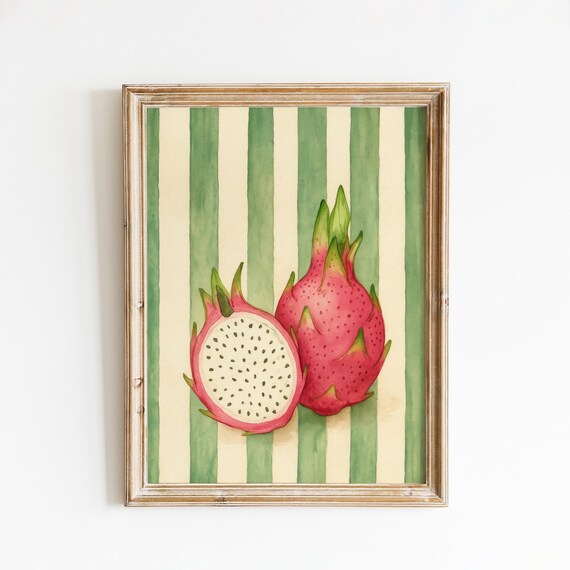 Dragon Fruit Poster Tropical Kitchen Wall Art In Retro Style