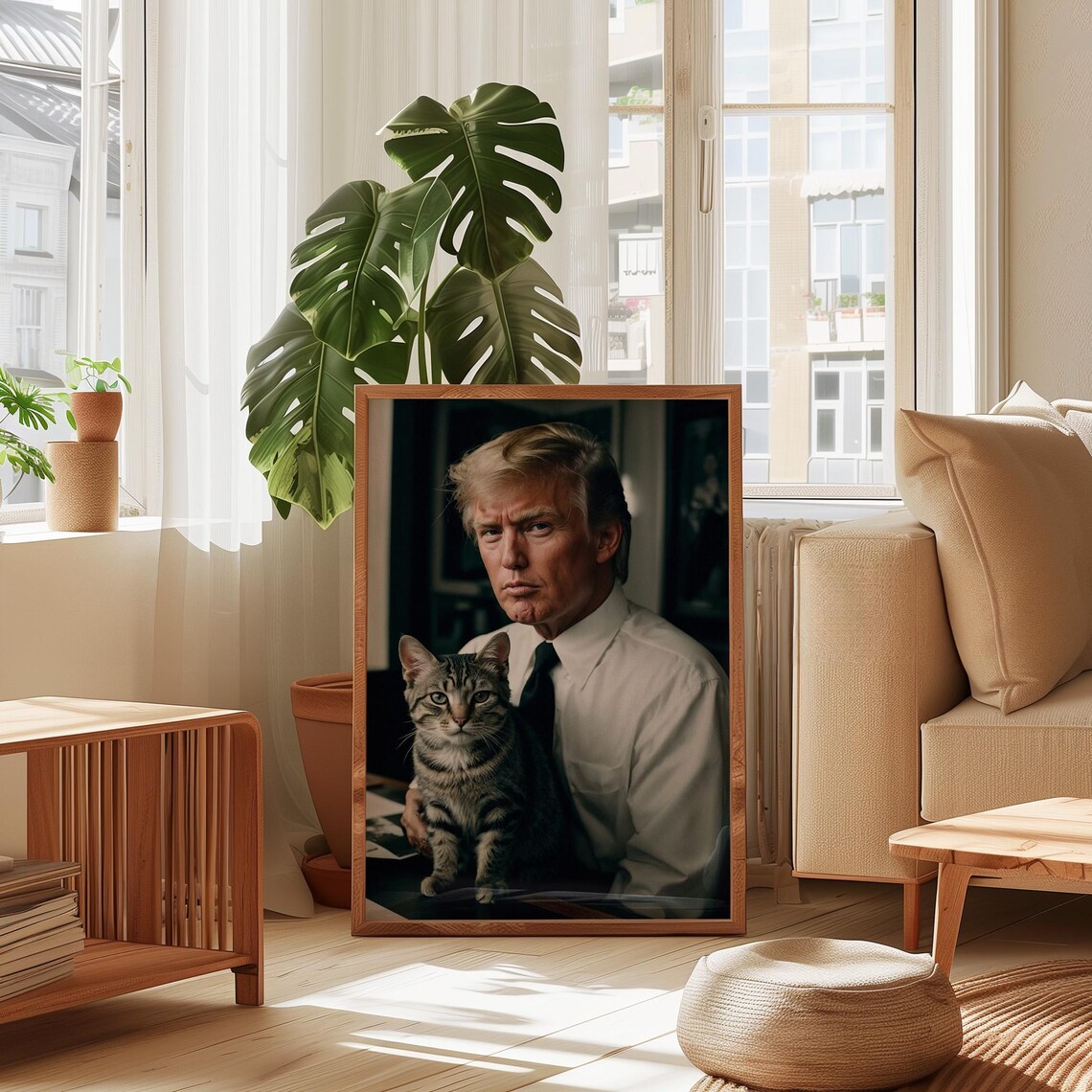 Donald Trump Holding A Tabby Cat Portrait Political Art Poster - Image 2