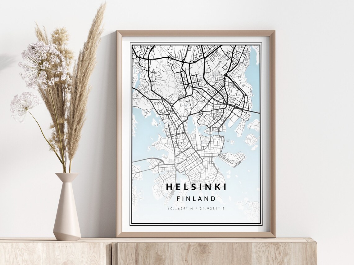Helsinki Finland City Street Map Coordinates Minimalist Art Poster