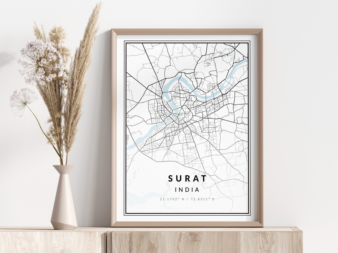 Surat City Map Print Poster Wall Art Geographic