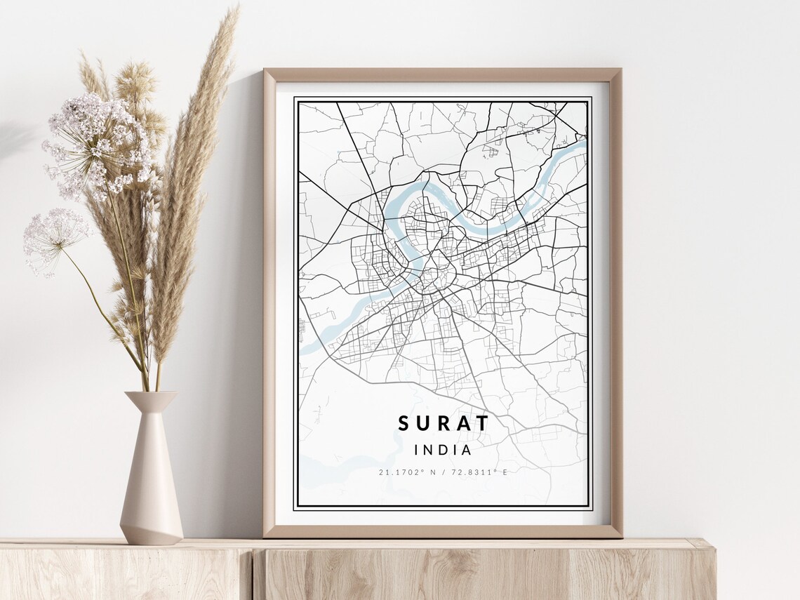 Surat India City Street Map With Coordinates Travel Art Poster