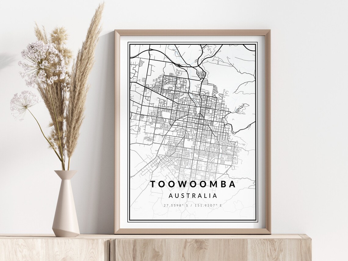 Toowoomba Australia Minimalist City Street Map Coordinate Wall Art