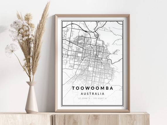 Toowoomba City Map Print Poster Wall Art Geographic
