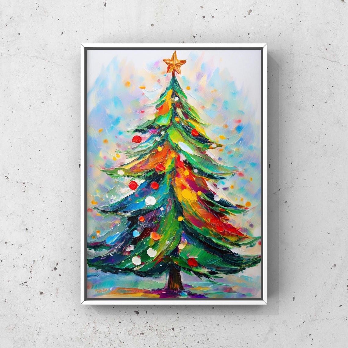 Colorful Painted Christmas Tree with Star Topper Painting Poster