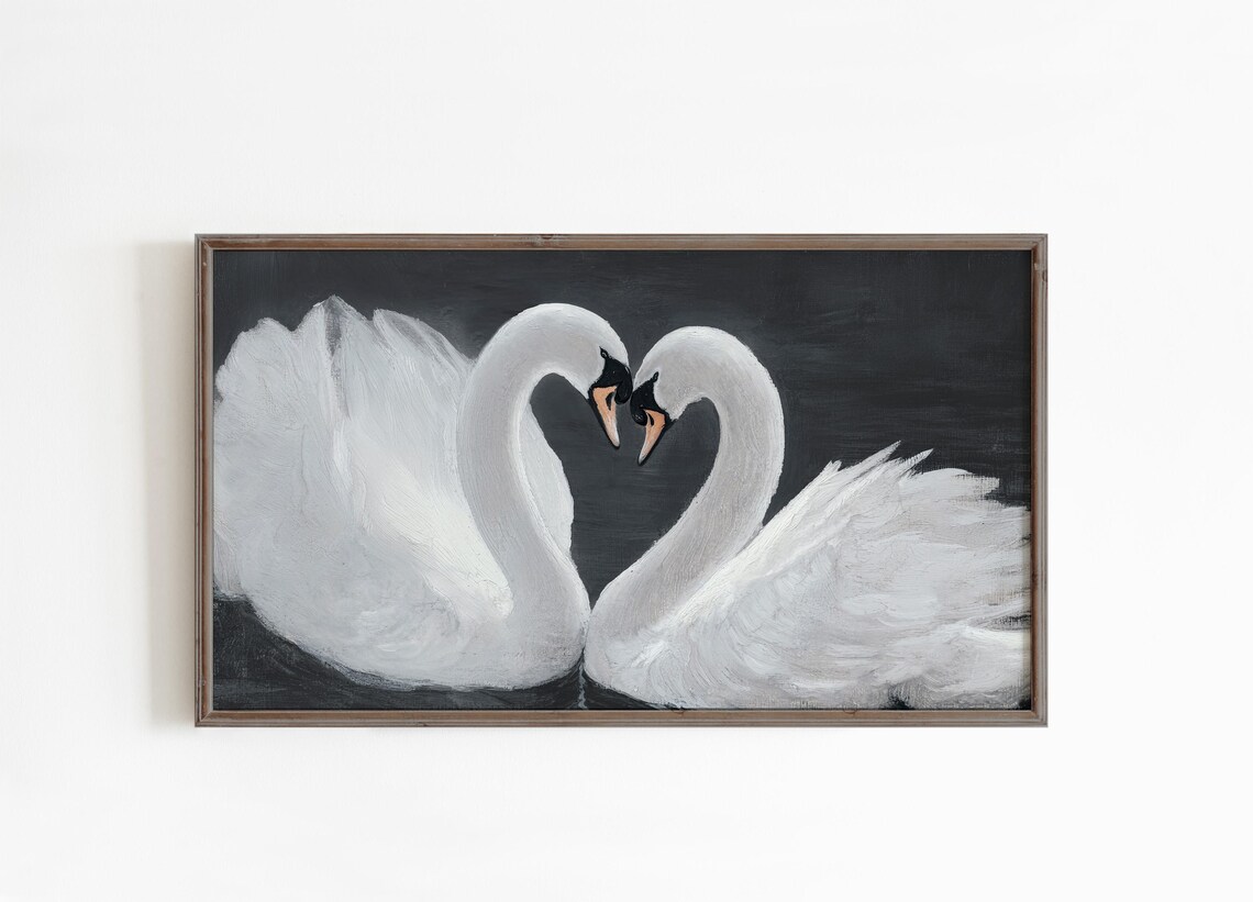 Frame Tv Art Valentines Day Swans Moody Dark Painting Artwork For The Frame Tv