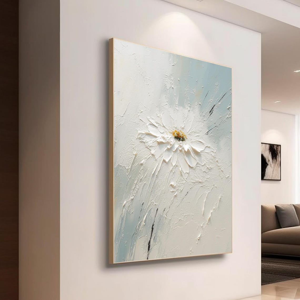 White Flower Yellow Center Loose Petals Airy Abstract Art Poster - Image 4