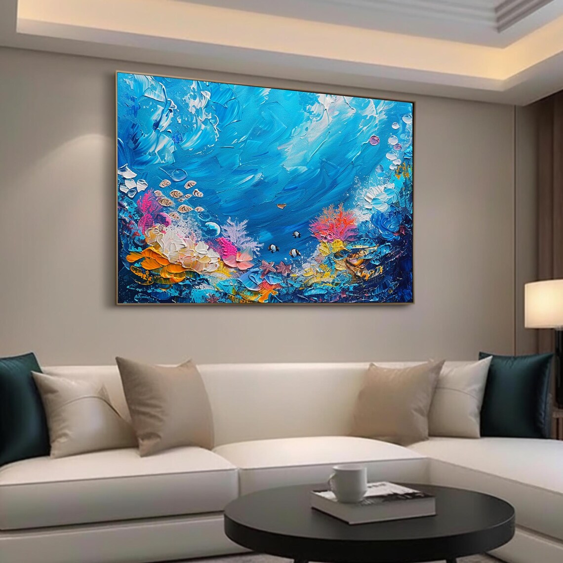 Blue Underwater World Coral Reef Fish Textured Ocean Art Poster - Image 5
