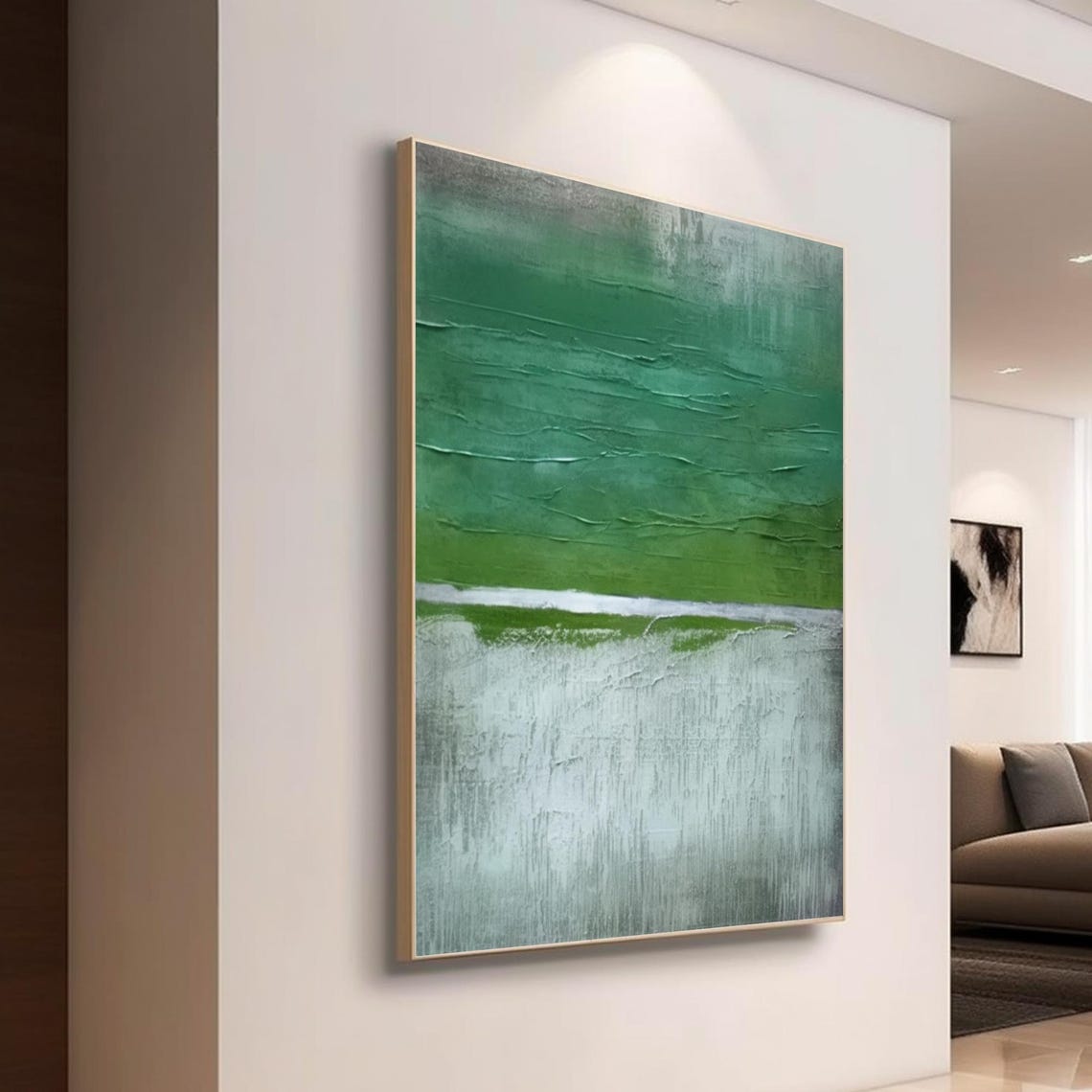Green White Rain Abstract Vertical Texture Calming Decor Art Poster