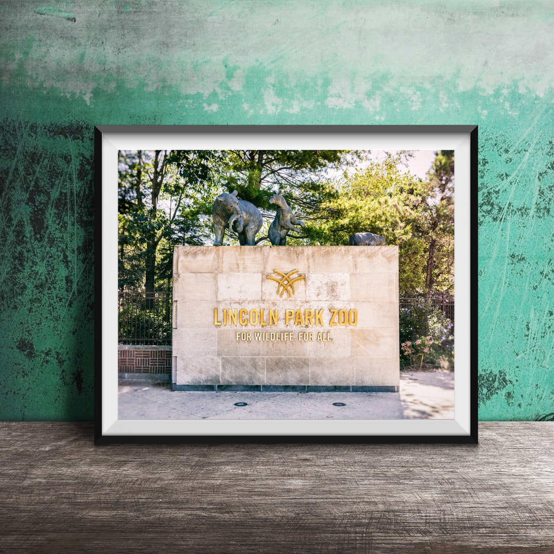 Lincoln Park Zoo Entrance Sign Bear Sculptures Chicago Photo Poster
