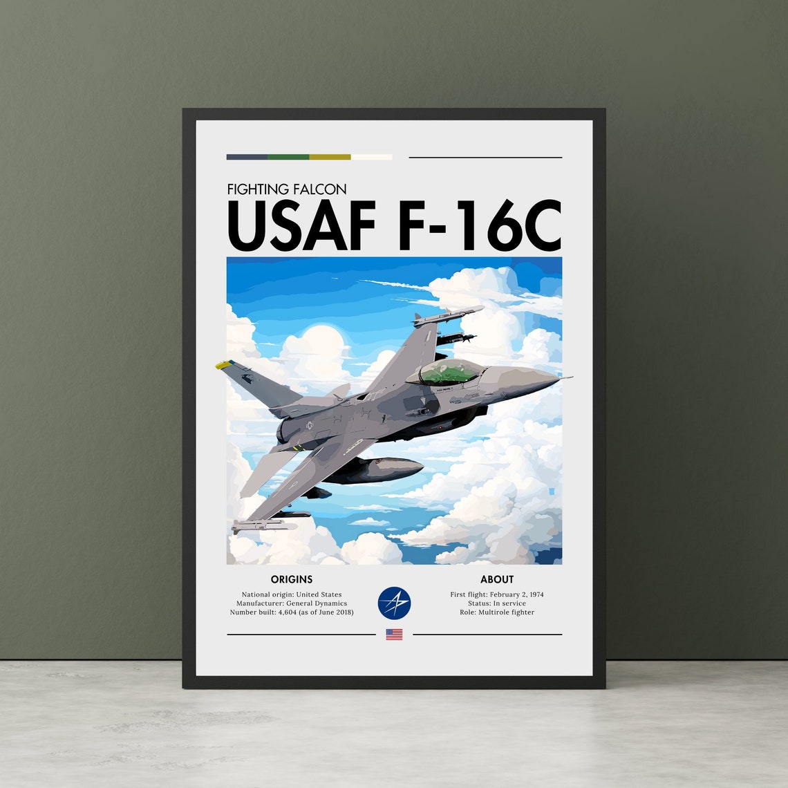 USAF F-16C Fighting Falcon Multirole Fighter Jet Aviation Poster