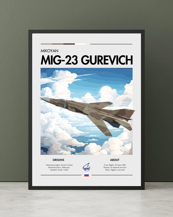 Mikoyan MiG-23 Gurevich Soviet Fighter Jet Aviation Spec Poster