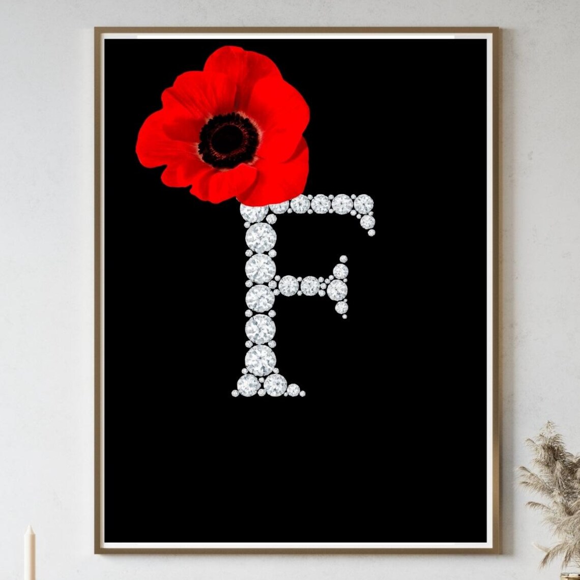 Diamond Letter F Monogram Poster, Elegant Initial