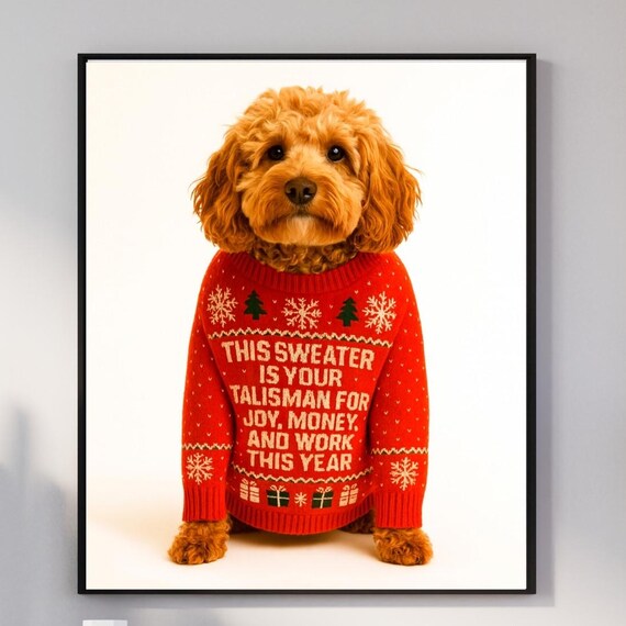Cavapoo Christmas Sweater Funny Dog Wall Art Holiday Talisman Pet Gift