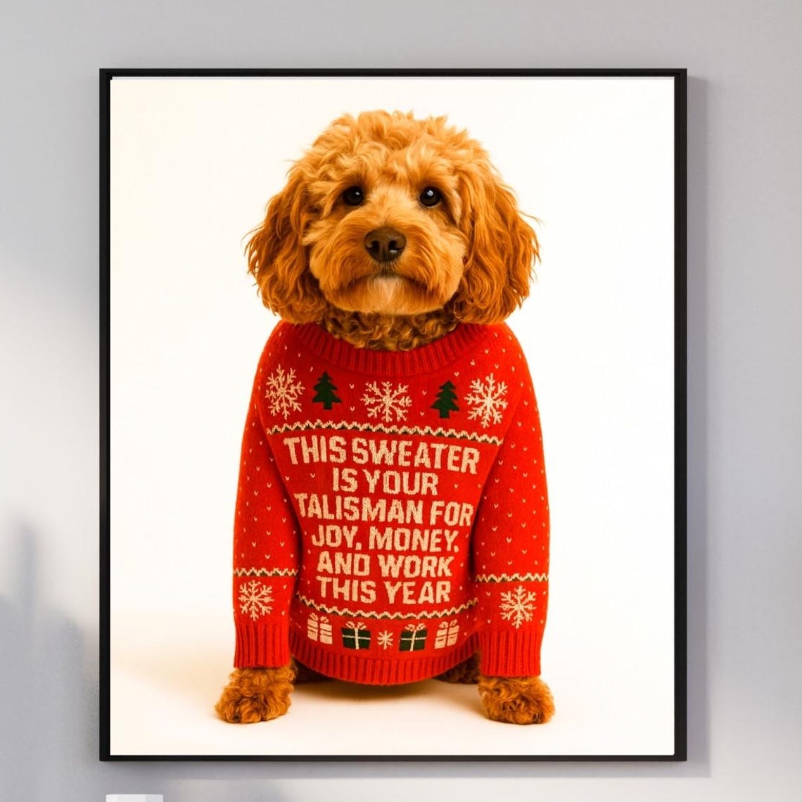 Cavapoo Christmas Sweater Funny Dog Wall Art Holiday Talisman Pet Gift