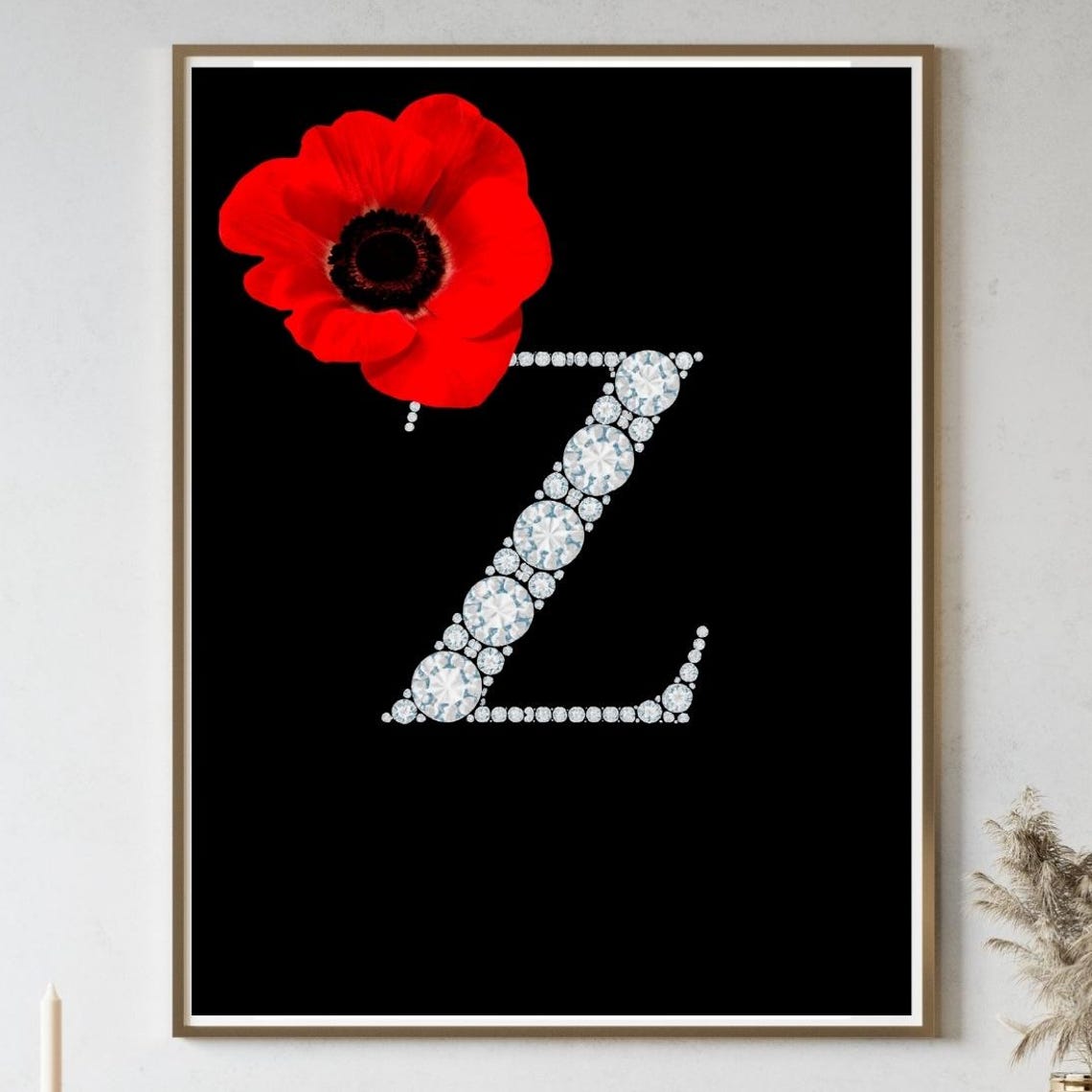 Diamond Letter Z Monogram Bold Red Poppy Glam Initial Poster