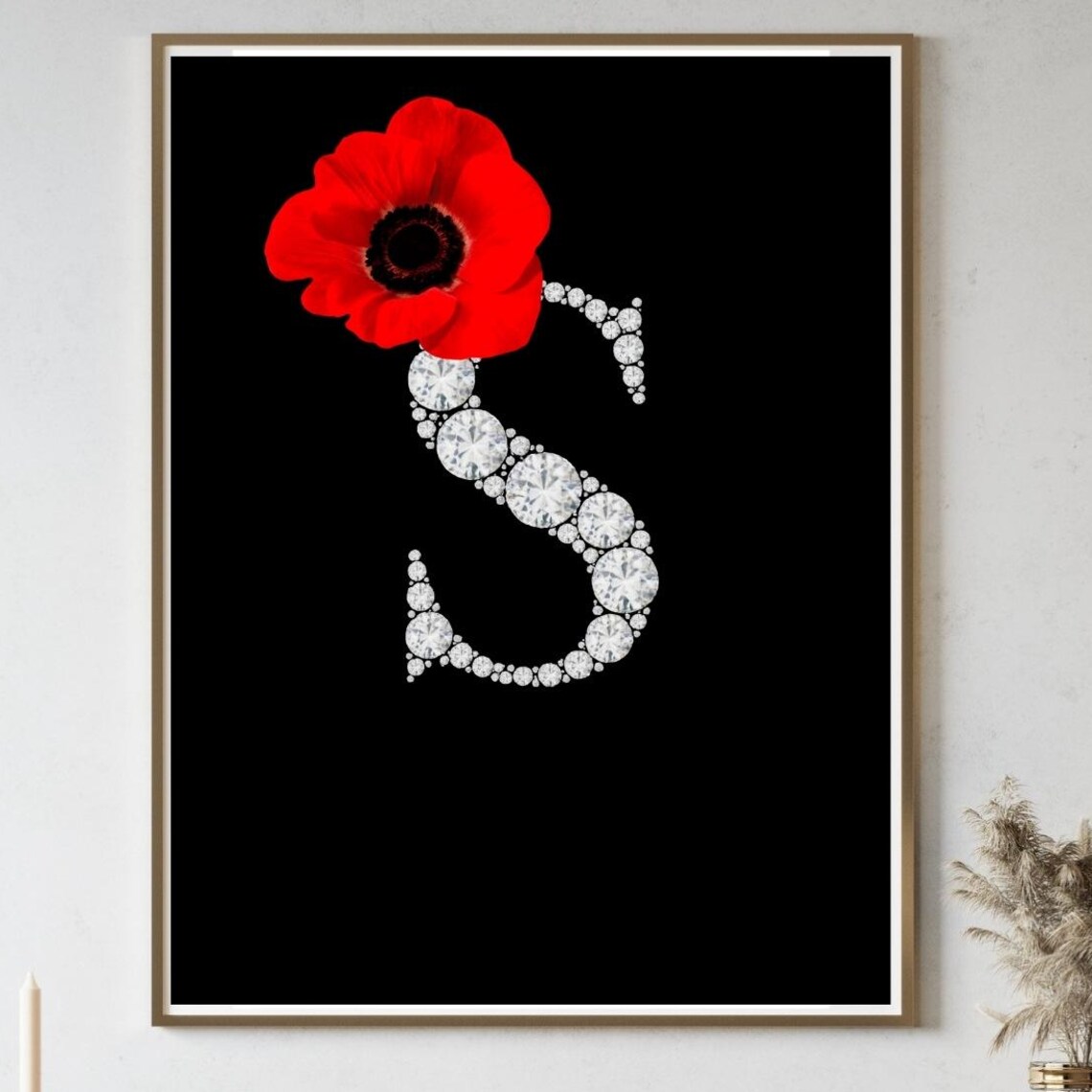 Diamond Letter S Red Flower Monogram Poster