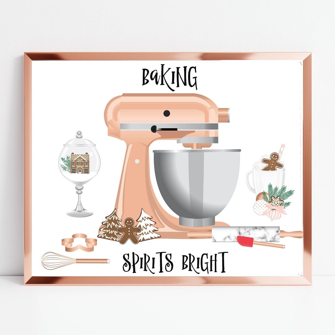 Rose Gold Stand Mixer Baking Spirits Bright Christmas Kitchen Poster