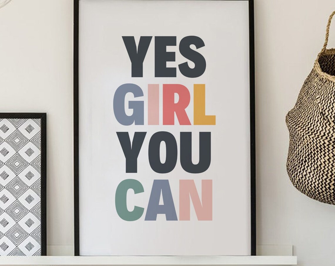 Yes Girl You Can Typography Art Print, Colorful - Image 3