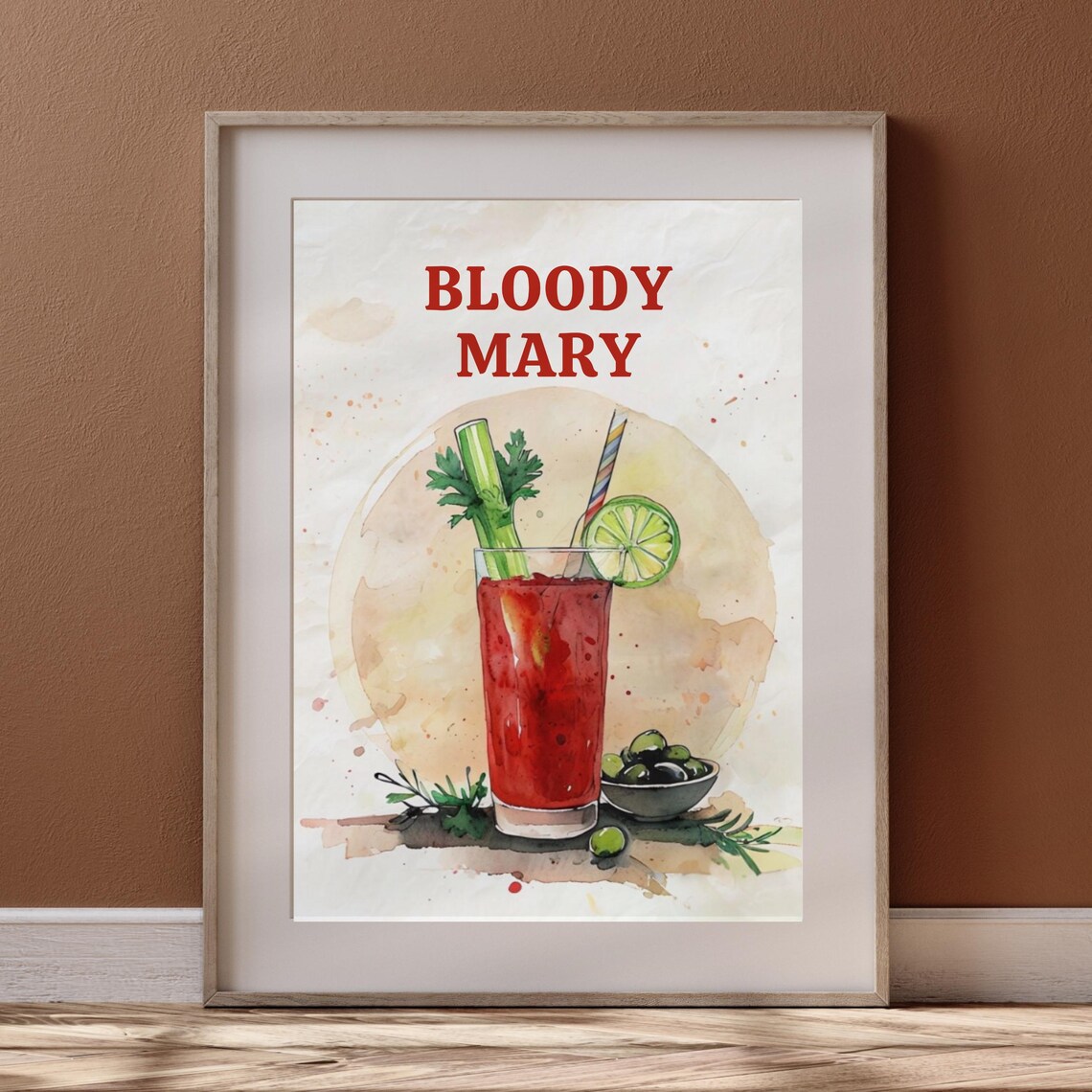 Bloody Mary Watercolor Cocktail Bar Drinks Brunch Recipe Poster - Image 3