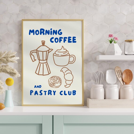 Morning Coffee Croissant Poster, Kitchen Breakfast Decor
