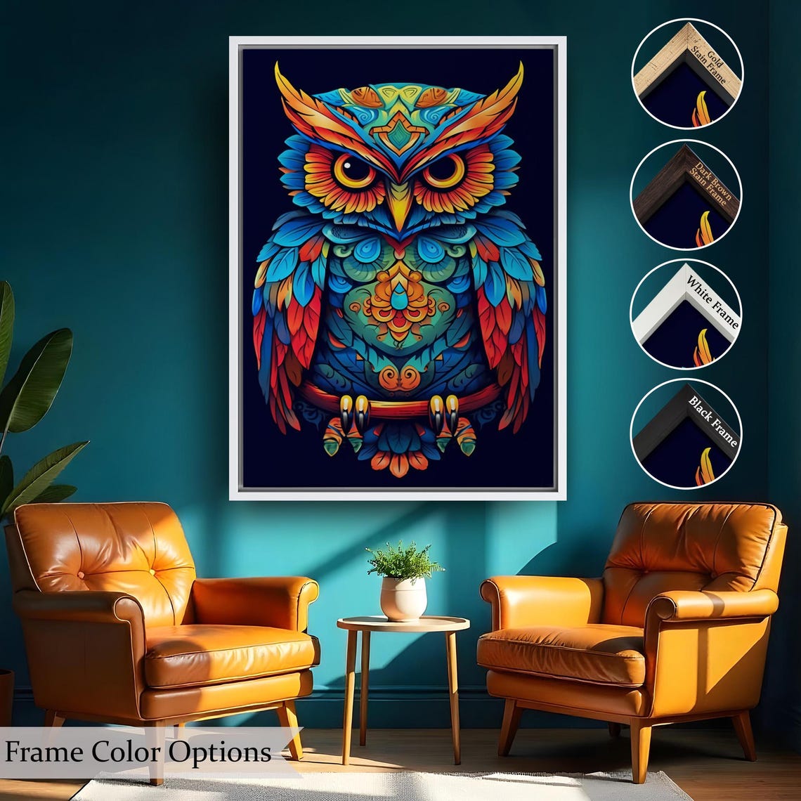 Mandala Owl Colorful Psychedelic Bird Pattern Bohemian Art Poster - Image 2