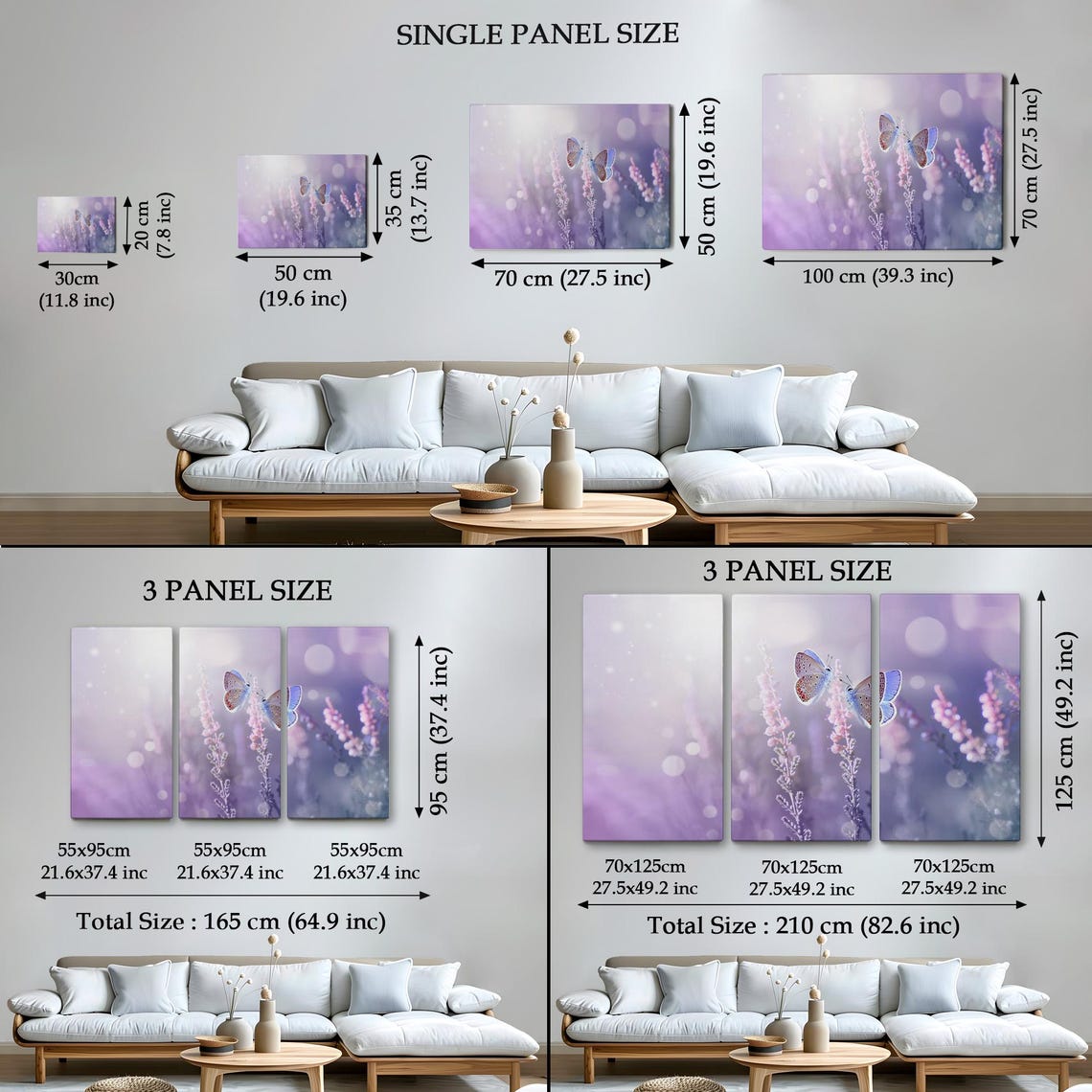 Two Blue Butterflies on Lavender Sprigs Dreamy Purple Bokeh Wall Art - Image 4
