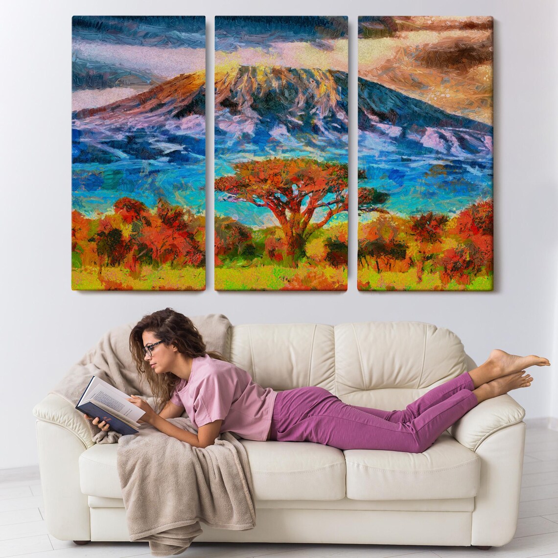 Mount Kilimanjaro Tanzania Acacia Tree Savanna Painting Travel Poster - Image 3