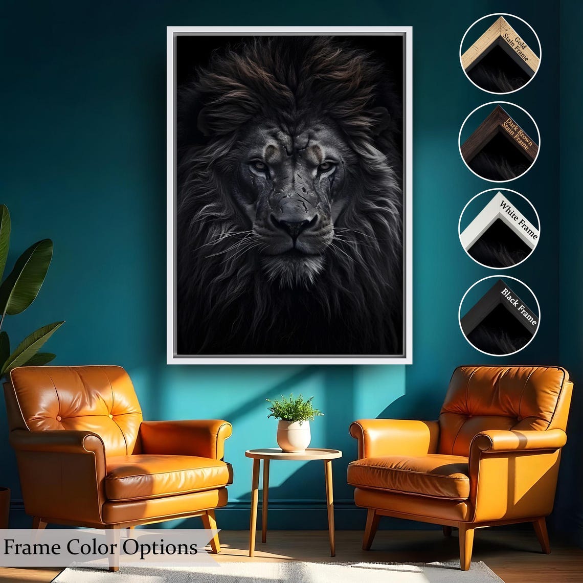 Majestic Dark Lion Portrait Intense Eyes Black Wild Cat Art Poster - Image 2