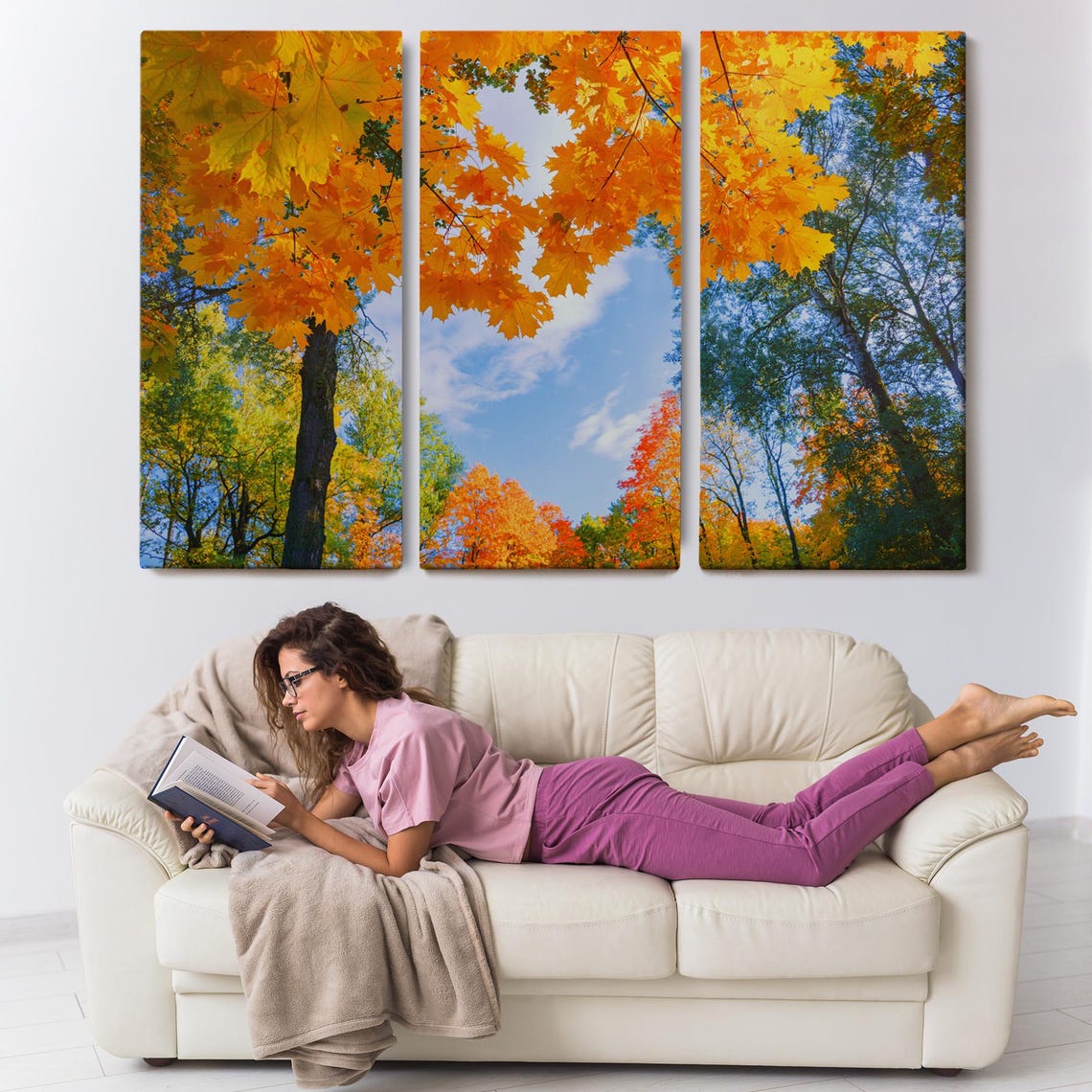 Autumn Maple Canopy Golden Leaves Blue Sky Forest View Art Poster - Image 3