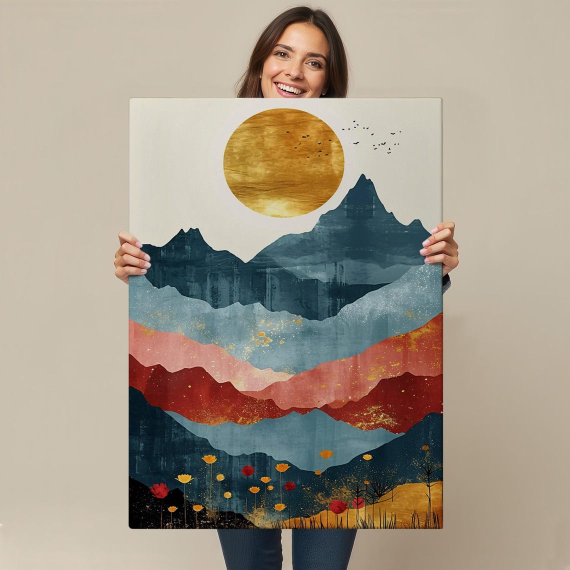 Sunset Above The Mountains Painting Landscape Wall Table Nature Decor Nature Art Nature Wall Decor - Image 4