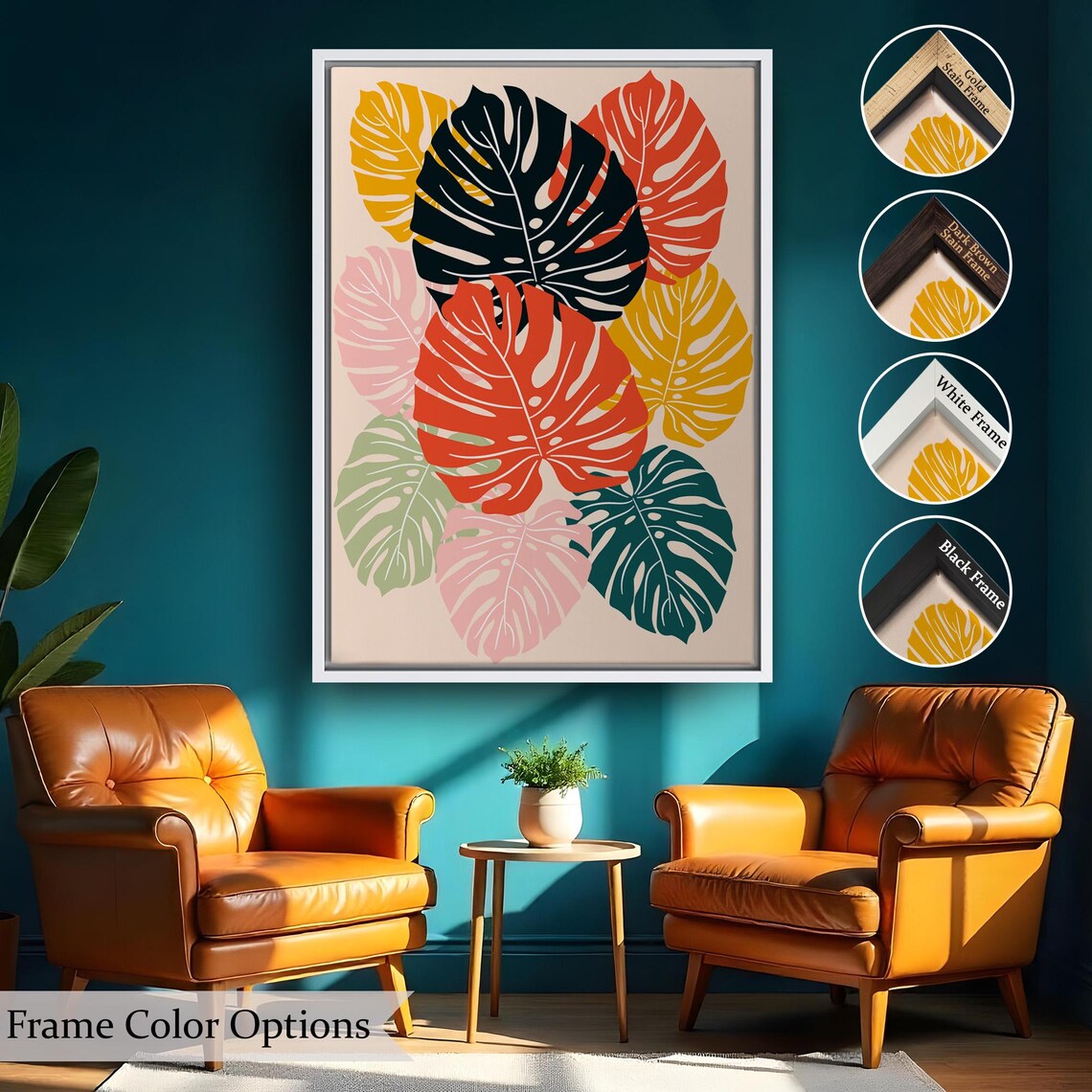 Colorful Monstera Leaves Tropical Botanical Green Leaf Art Print - Image 2