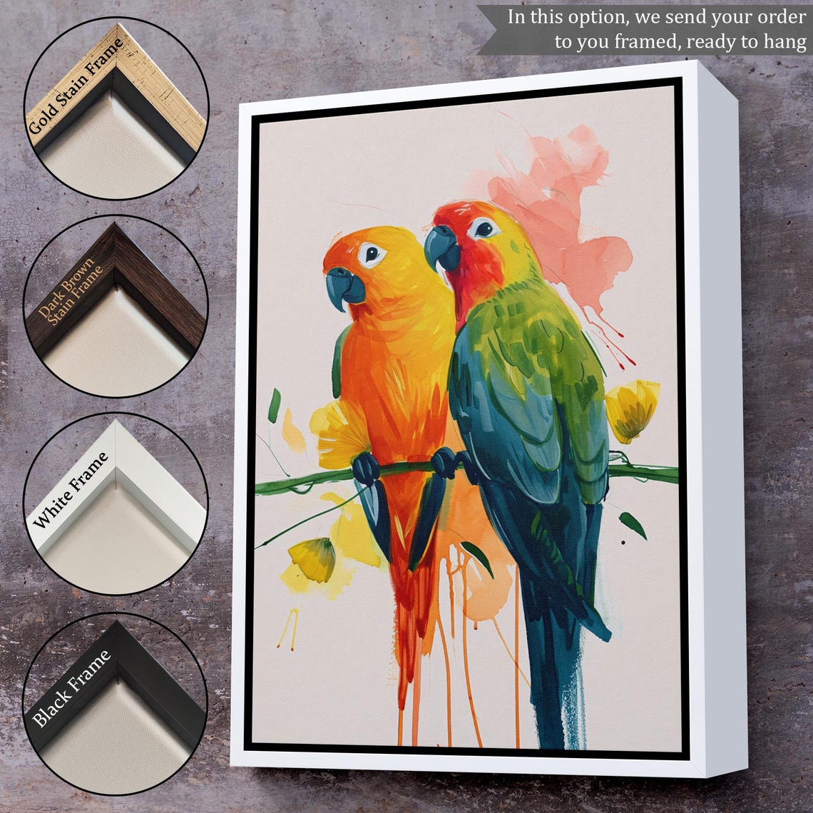Two Colorful Parrots On A Branch Tropical Bird Wildlife Art Poster - Image 3
